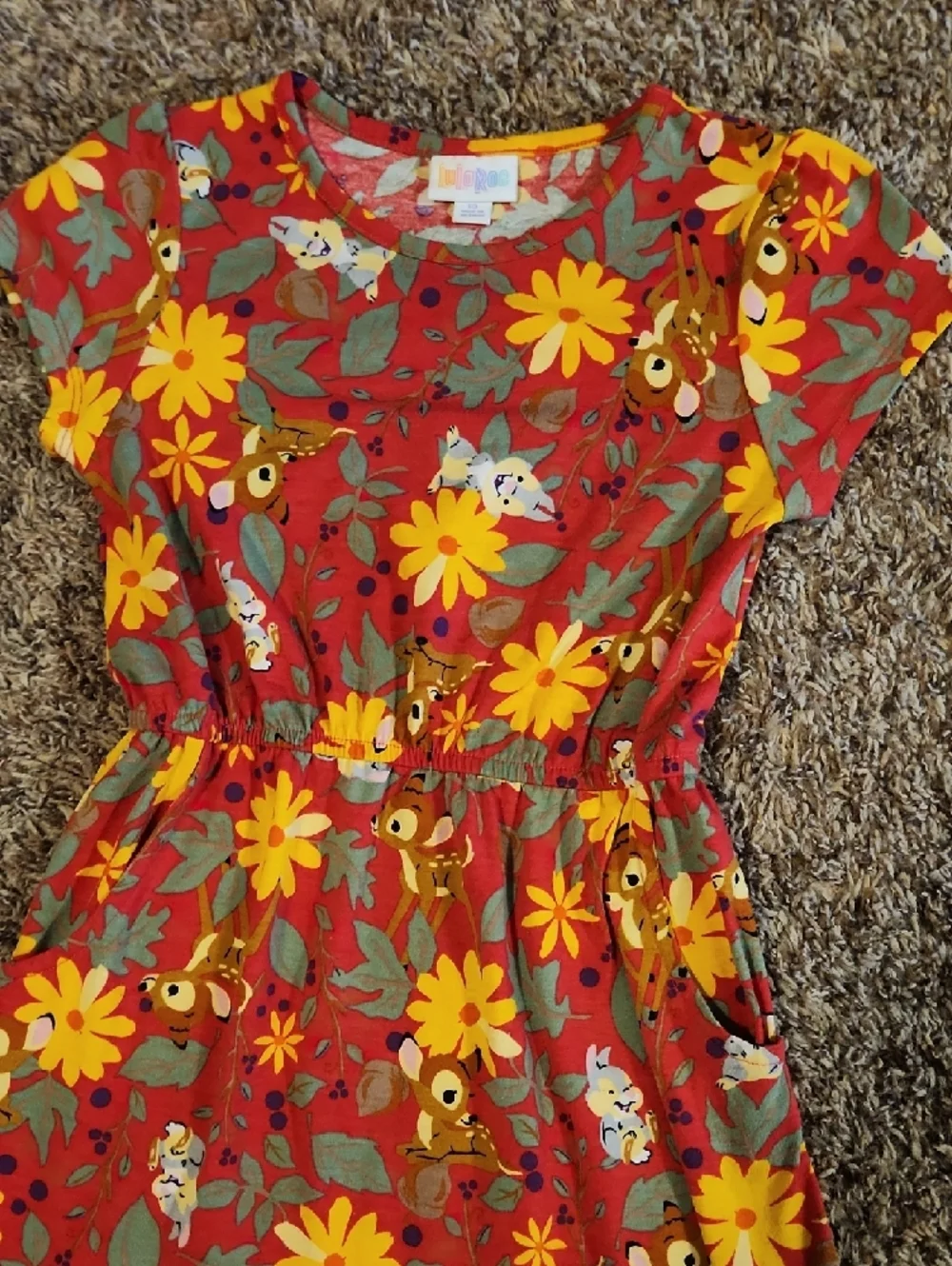 LuLaRoe Kids Dress in Red with Yellow Floral and Green Leaves